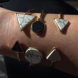 White granite and black dangly bracelet trio